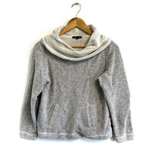 Eileen Fisher Gray and Cream Cowl Neck Sweatshirt